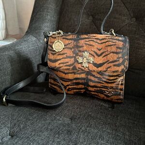 Patricia Nash Brown and Black Crossbody Bag with Structured Design